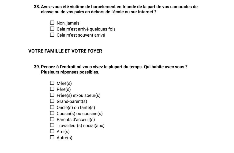 Encuesta en francés para los niños mayores