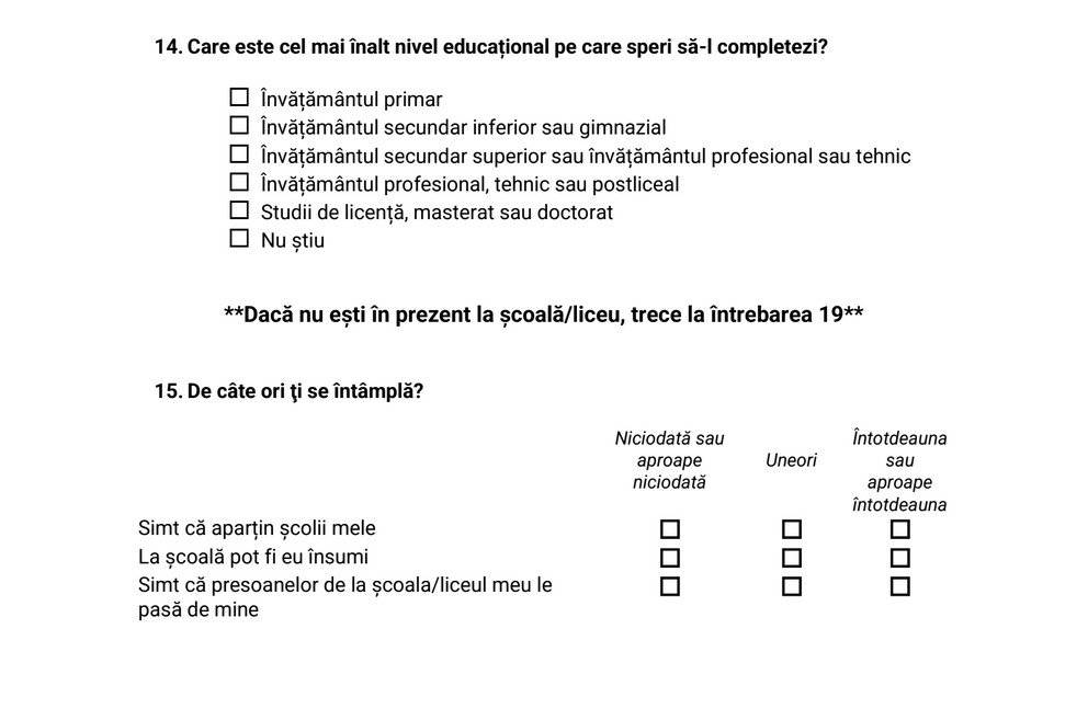 Romanian survey for older children